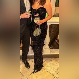 Black Sequin Maxi Dress with Bow Detail - Elegant Evening Gown